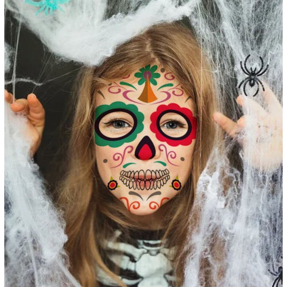 NWT Day of the Dead Men Women Kids Temporary Tattoos Kit Decoration Mask